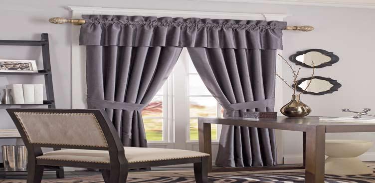 Drapery Panels Rod Pocket Panels, Coordinating Rod Pocket Valances, Contoured Tiebacks Coordinating Valances are ordered separately and may be used freestanding or inserted between panels.