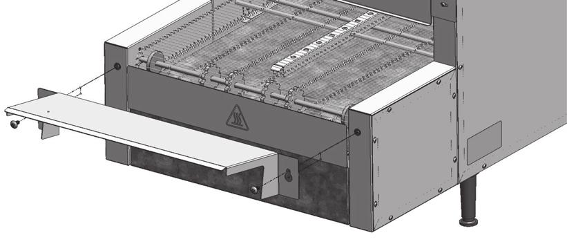 Install the load and unload trays to match the conveyor direction. The load tray slants toward the conveyor. The unload tray slants away from the conveyor.