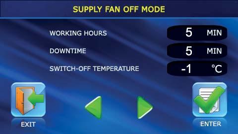 The SUPPLY FAN OFF mode helps to prevent heat exchanger freezing and requires disabling of the HEATING CONTROL parameter.