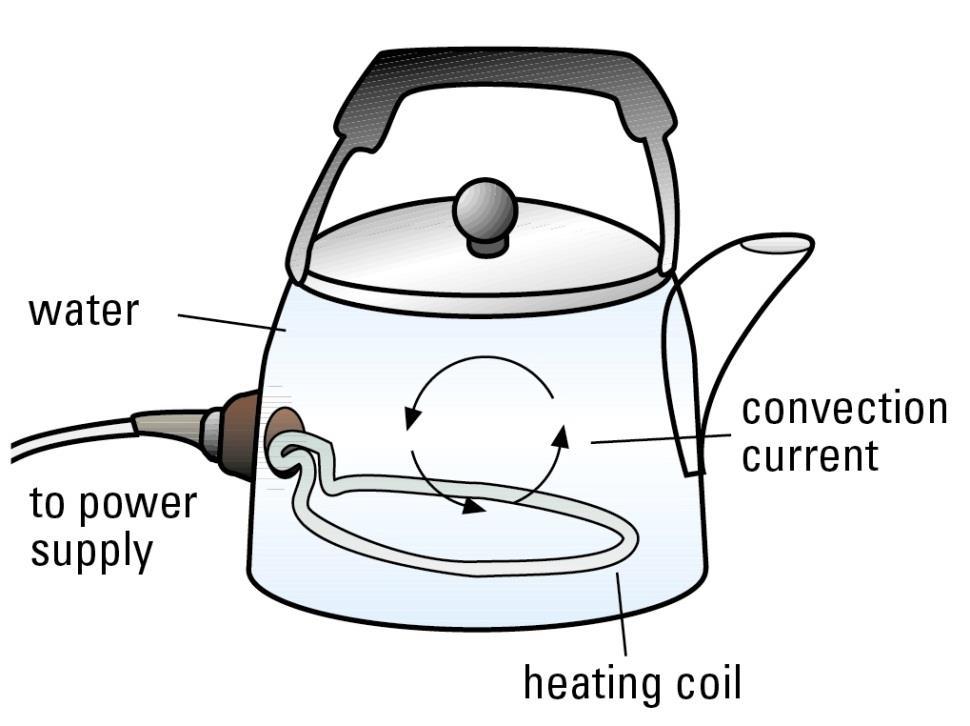Applications of Convection Heating water in electric kettles: the