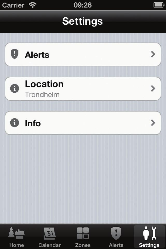SETTINGS Using the Settings screen you can manage your alert and unit location