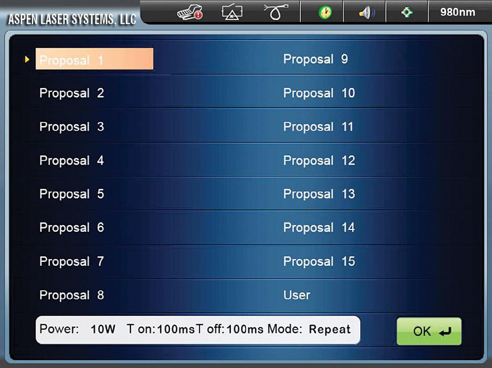 8.4.11 Proposals Interface Up to 16 options can be stored in the PROPOSALS interface. To change a Proposal parameter: 1. Select the Proposal to be changed. 2.