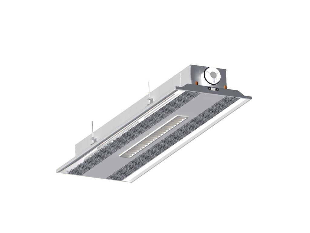 ceiling installation Luminaire FD = Y MSM damper Removable through access panel EX = Y Valve integrated into the chilled beam Integrated exhaust valve uses 300 mm of the total beam length, decreasing