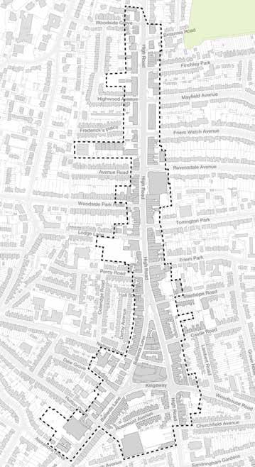 88 1.26 North Finchley town centre is designated a District Centre in the London Plan. It is focused along the High Road (A1000) and is essentially linear in form.
