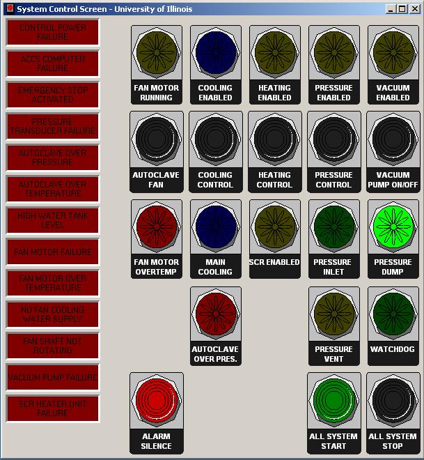 Interval Update Frequency System Control Screen This tab brings up all of the indicator lights for the autoclave.