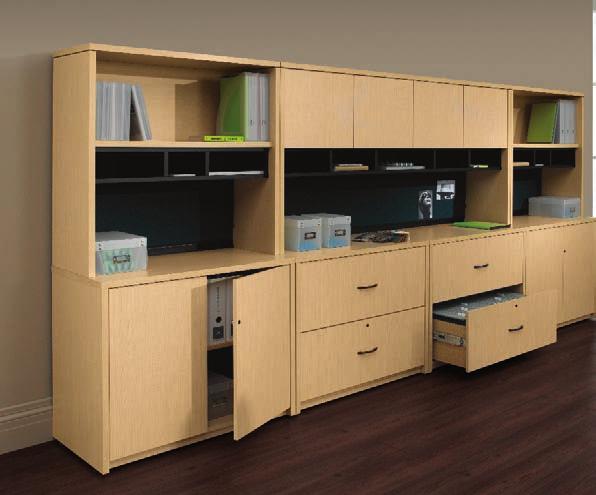 File drawers accommodate letter and legal files with standard locks on all pedestals.
