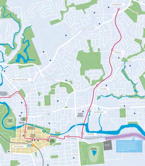 TELOPEA Stage 1 of the Parramatta Light Rail (Source: TfNSW) IMPLICATIONS ON THE MASTER PLAN The light rail will increase public transport accessibility in Telopea, with better access to essential