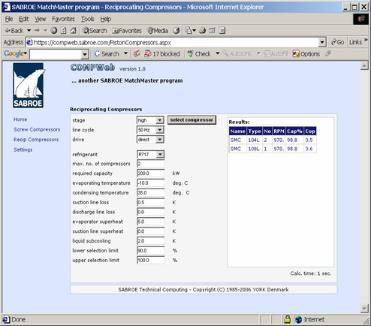 Sabroe sales tools A number of sales tools (COMP1, COMPWeb and
