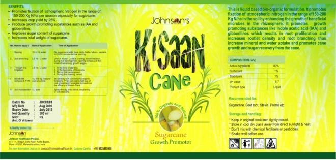 Kisaan Cane Sugarcane Growth Promoter Fixes Atmospheric Nitrogen in the range of 150 200 Kg N/ha per season especially for sugarcane. Produce growth promoting substances such as IAA and Gibberellins.