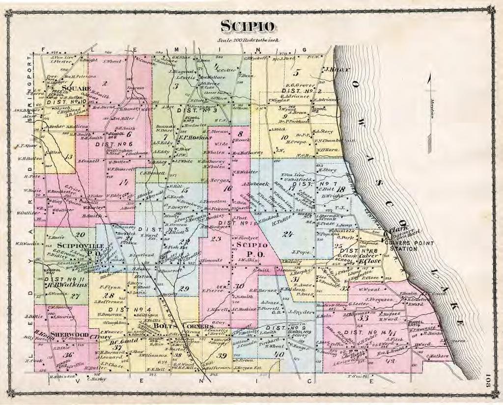 1875 map of the Town of Scipio (Source: http://freepages.genealogy.