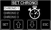 To enable the chrnono, follow the instructions described in "enable chrono" chapter Ignition hour Temperature set Shutdown hours: Days enabled R Days not enabled 1 = Monday 2 = Sunday Forward Back