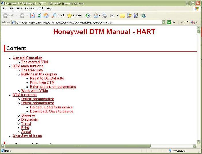 process, a simple keystroke opens an online DTM User Manual.