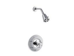 Antique Rite-Temp pressure-balancing shower faucet with six-prong handle and ceramic dial plate, valve not