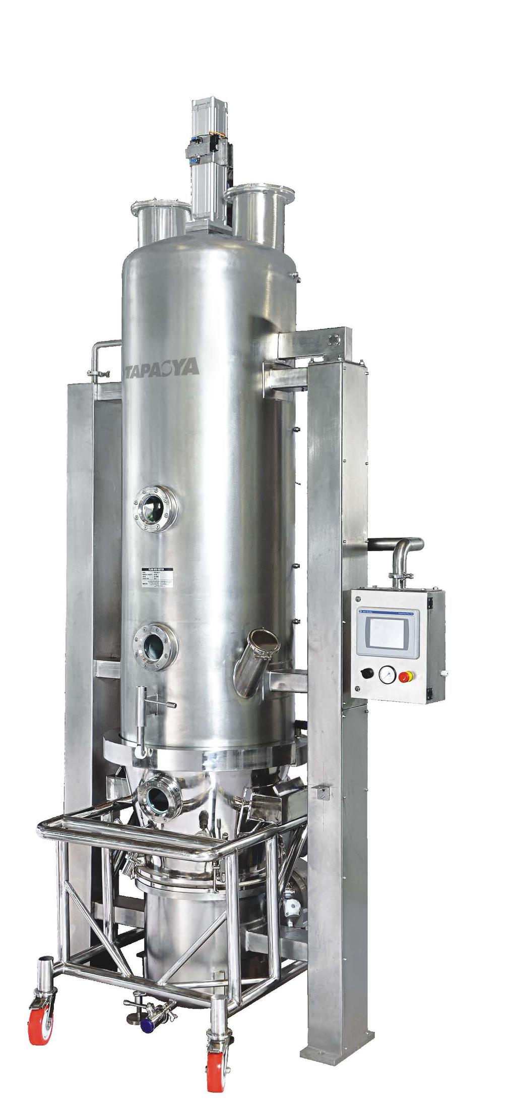 Drying FLUID BED EQUIPMENT Tapasya s Fluid Bed Equipment (FBE) is specially designed unit for agglomeration and simultaneous drying for top spray granulation conforming to the