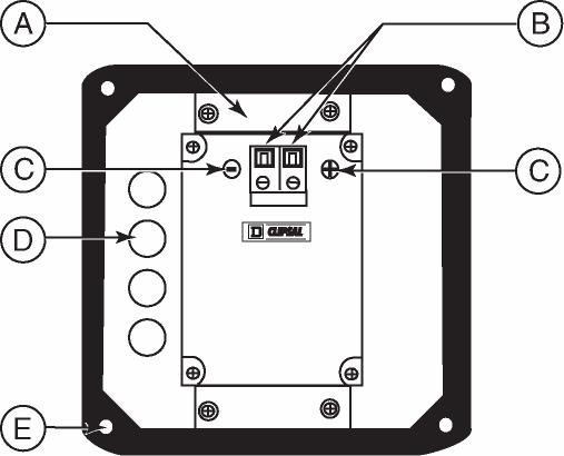 63249-420-231A3 Square D Clipsal Outdoor Light-Level Sensor 11/2007 Instruction Bulletin Figure 4: Sensor Cover Components (inside view) KEY: A. Sensor unit B. C-Bus network wiring terminals C.