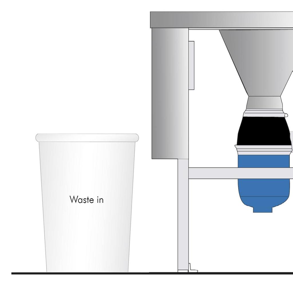 These are automatically washed into the dewaterer and the excess liquid pressed out. Solid waste is expelled into a bin from the discharge chute.