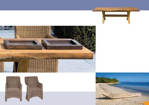 Natural materials DINING Riva teak 300x100x7cm massive wood. Handmade teak frame with a 7 cm thick hardwood plate on top.