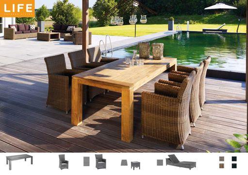 CORONA Dining with friends in a beautiful setting like this extends nights and friendships Corona old teak table Cuba adjustable Cuba dining Cuba hocker Cuba sunlounger 100x100cm 180x100cm 240x100cm