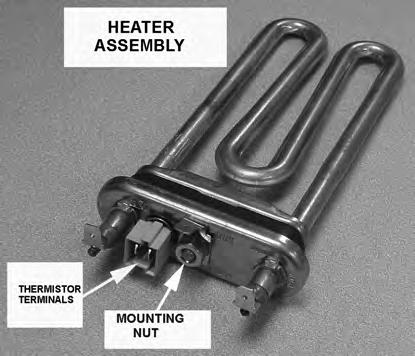 5-13 The 1000 watt heater is located in the tub cover below the door openning and above the sump area of the washer A thermistor on the heater regulates the temperature of the heater to maintain