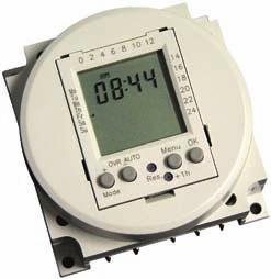 Features of this clock include: Large keys with circular programming for easy schedule setup An LCD display Manual 3-way override (On/Auto/Off) Capacitor backup to retain program memory during power
