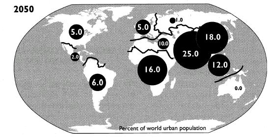 World urban population (%): 2050 7 9 Source: Data from United Nations, World Urbanization Prospects,