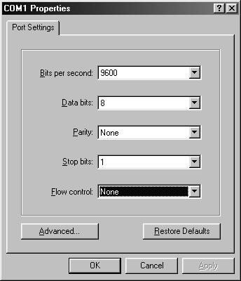Enter the com port settings as shown below and click on OK If Hyper-terminal has been used before then selecting File, Open and select EDA-Zerio will load the settings.
