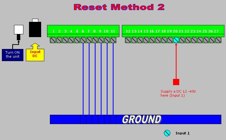 5.6.13 Reset The WT-9001 (Method 2) To reset the unit using this method, you will need to give a pulse at the input 1 by supplying a DC 12 40V and turn on the unit.