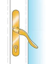 Residential door A. Door unlocked. &. To lock - lift handle to its maximum upward position, insert key and turn clockwise. D. To unlock - turn key anti-clockwise and push handle downwards.
