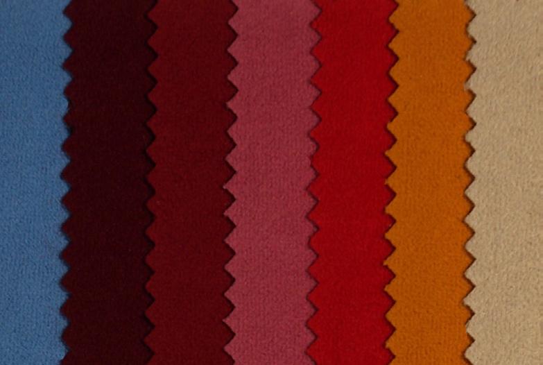 ENCORE: brushed IFR polyester velour in standard colors as shown.