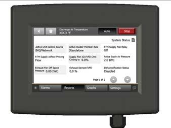 Features and Benefits Human Interface The Trane 5 Inch Color Touchscreen Human Interface provides an intuitive user interface to the rooftop unit that speeds up unit commissioning, shortens unit