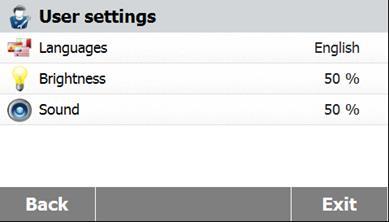EN-22 6.3.3 Sound Press Setup button to access the Setup menu. Press Back to return to previous screen. Press User settings button to access the User settings menu.