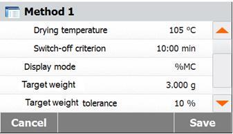 If the target weight is out of tolerance, the measurement cannot be started. Select the Target Weight.