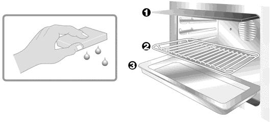 Instructions for the user For best oven upkeep clean regularly after having allowed to cool. Take out all removable parts. Clean the oven grill with hot water and non-abrasive detergent.