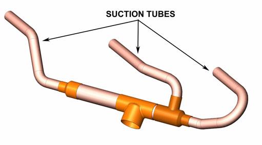Figure 21: Suction Tubes Preferred Replacement 1 Drain the oil. 2 Disconnect the TPTL line. 3 Cut out the failed compressor at the suction and discharge tubes.