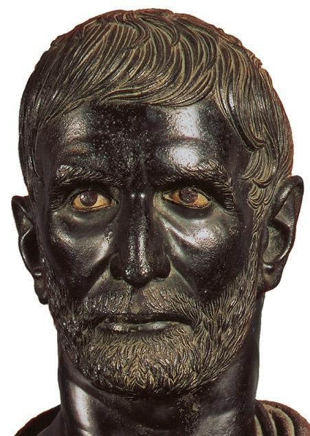 Title: Head of a man (known as Brutus) Medium: Bronze, eyes of painted ivory Size: height 12½" (31.