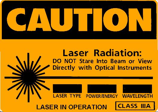 Some lower-irradiance Class 3A lasers may use Caution signs, instead.