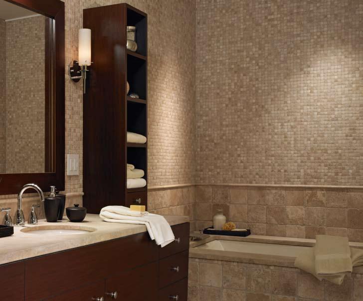 bathroom Energy savings bring the atmosphere of a spa to the master bath by lowering the lights with a pair
