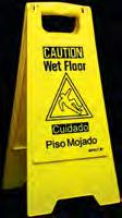 aution Wet Floor Floor Sign, Plastic, 11 x 1-1/2 x 26, right Yellow Sign can be read from 30 feet away. Ideal for doorways and narrow spaces. Folds flat for storage or transport on carts.