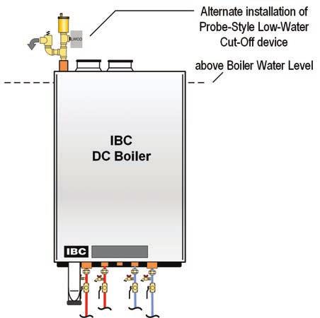 The probe type low water cut-off device must be installed in the boiler / water heater supply water piping, with a tee connection, at a level above the top of the boiler / water heater.
