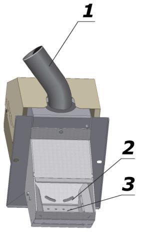 Do not touch, with a hand, door and other elements which have a direct contact with a flame, as there is a risk of burn. Fig. 14. Dismantling the flue gas turbulators Description: 1. Turbulator 2.