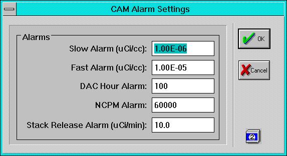 3.3 Editing Alarm Setpoints The AMS-4 CAM makes four independent alarm determinations for Slow Alarm Concentration, Fast Alarm Concentration, DAC Hour, Net Count Rate and Stack Release Rate.