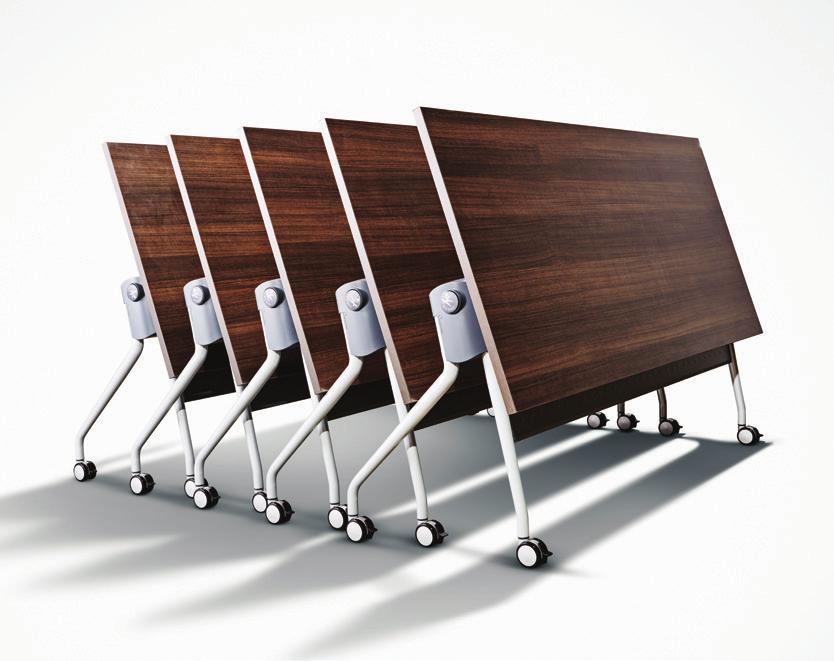 One Touch tables also feature a linking mechanism and a wire management trough.