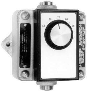 Explosion-Proof Thermostat Specifications TW161 Single Pole 22 Amps 125-277 VAC 3/4 Hp 125 VAC 1 1 /2 Hp 250-277 VAC 5 1 /2 H x 5 1 /2 W x 4 3 /4 D Can be used for heating or cooling