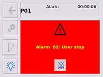 ALARMS 4. ALARMS TABLE If an alarm occurs, the wash cycle is aborted and the appropriate alarm message is shown in red. Pressing the icon will clear the alarm. 4.1 WASHER ALARMS LIST 1 DRAINING FAULT 9 LOW LEVEL ALARM During the draining phase, the washer as not - Check that drain pipe or drain valve/pump is not obstructed.