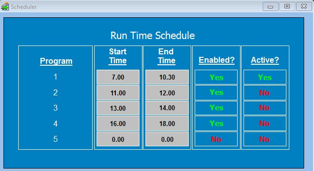 Ozone Pro Software Program The Run Time Schedule allows you to set the time periods you want to run the