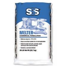 Ice Melter Ice Melter SSS Original Ice Melter Effective to below 0 F/-18 C. High performance formulation. Sodium chloride/potassium chloride blend. Fortified with MG 104!