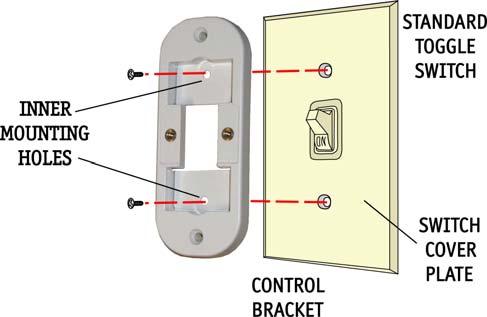 ADVAN TOUCH CONTROL BRACKET INSTALLATION CAUTION! Do not use with wall dimmer. Standard Light Switch Step A. Remove the two screws holding the switch cover plate. Do not remove the cover plate.