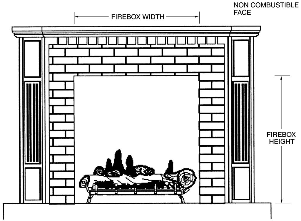 INSTALLATION CLEARANCES (VENT FREE APPLICATION ONLY) Minimum noncombustible material above fireplace opening must be no less than shown in the figures above.