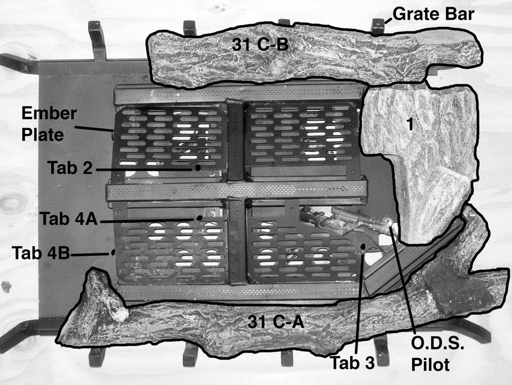 Place Log 31C-A and Log 31C-B along the grate bar as shown. 2.