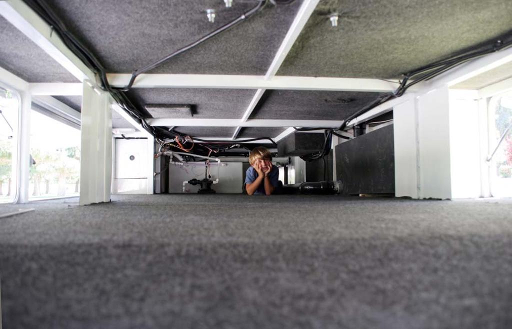 Useful space in a Sequoyah 34 triple-slide, tops available space in most 40 quad-slides View from the front basement access